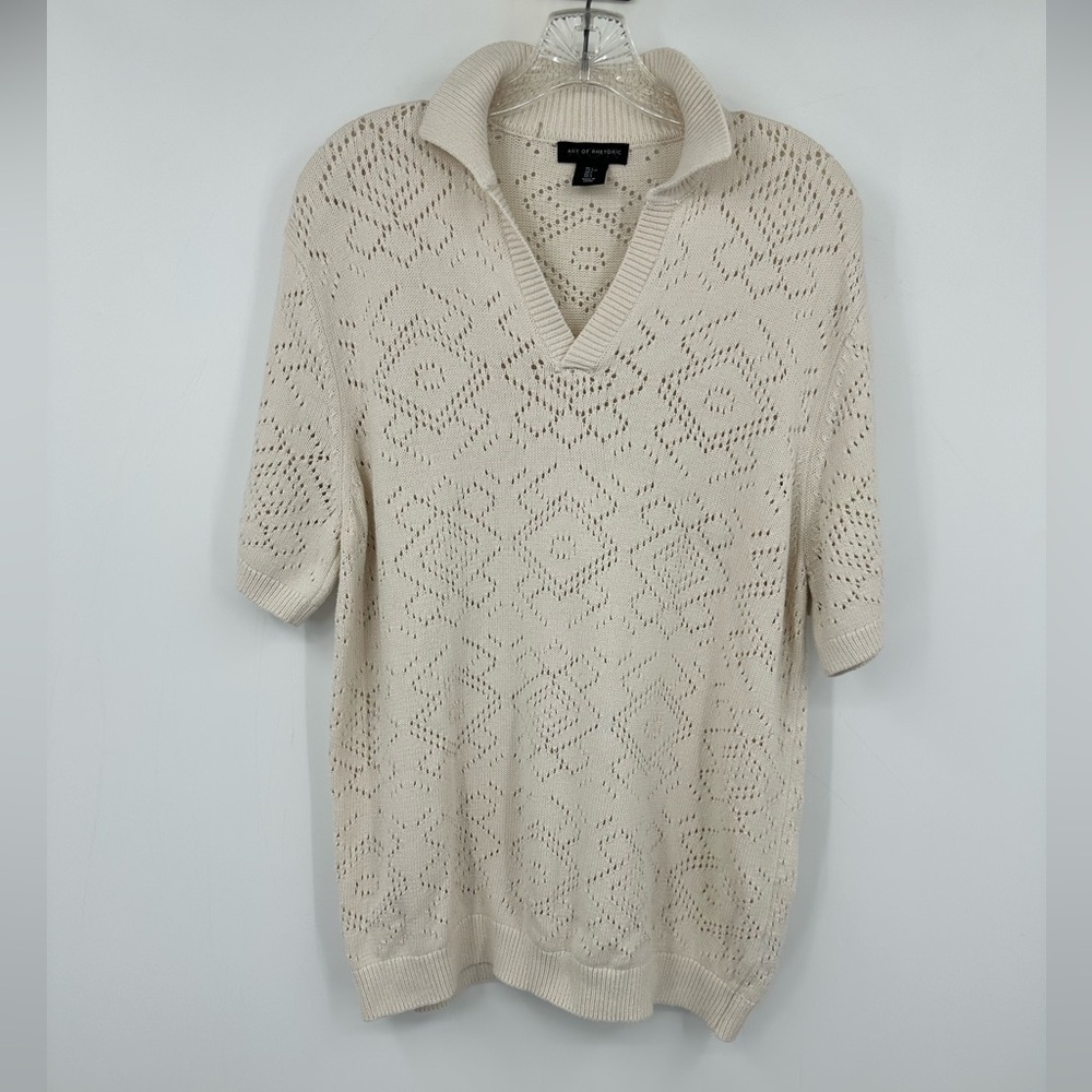 *Art of Rhetoric Short Sleeve Crochet Polo Top 100% Cotton Mens Large | AT633